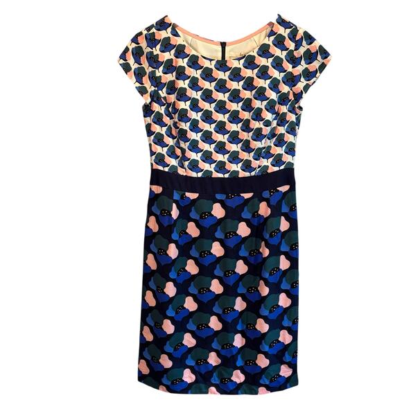 Boden Mixed Floral Print Cap Sleeve Silk Blend Shift Dress - size 6L - Picture 1 of 8